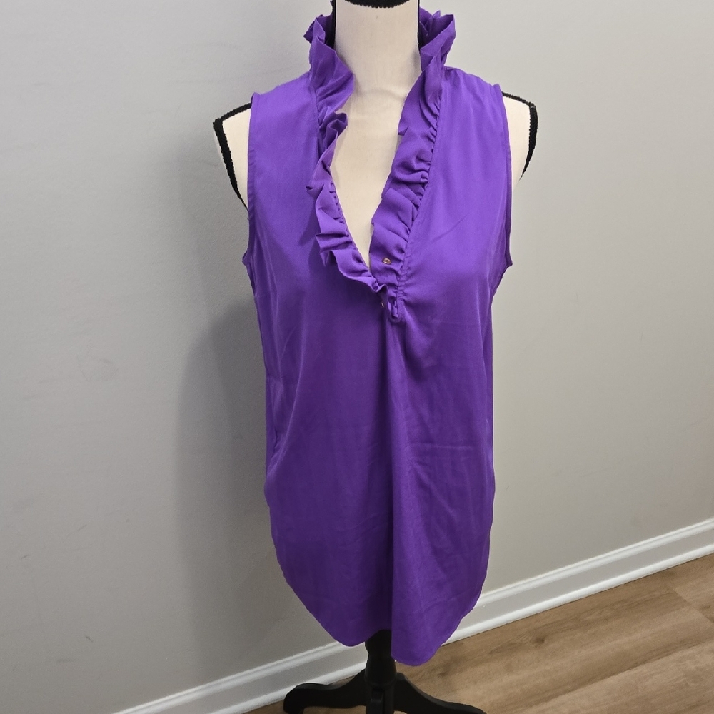 Vibrant Purple Ruffled Sleeveless Blouse